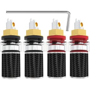 Audiocrast 4X HiFi Speaker Binding Post Connectors Copper Audiophile Banana Plug Socket Banana Jack 4MM Amplifier Speaker Terminals M8 Threaded Insulated Hi-end Audio Video Cable Plugs-Long