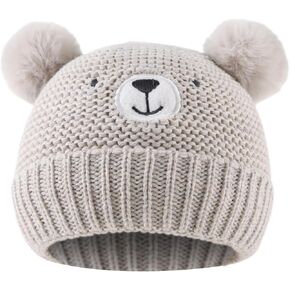 JANGANNSA Cute Bear Baby Beanie Pompom Baby Boys Hat Infant Toddler Winter Knitted Beanies for Girls