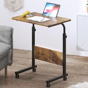 DlandHome Rolling Desk Mobile Standing Desk Mobile Side Table 23.6 Inches w/Wheels Adjustable Movable Portable Laptop Computer Stand for Bed Sofa,White,DUS-05-3-60WT-NEW