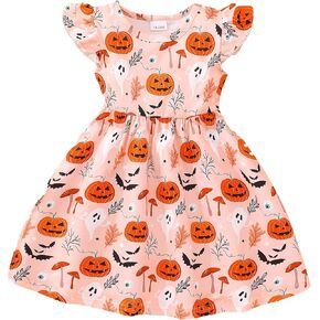 فستان DDSOL للهالوين للأطفال الصغار، فستان صيفي مطبوع عليه شبح العنكبوت، فستان صيفي للأطفال الصغار بأكمام قصيرة من 2 إلى 8 سنوات in Kuwait