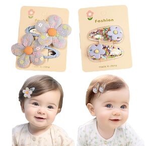 4pcs Cute Fabric Baby Hair Clips Glitter Flower Hair Clips for Toddler Small Hair Clips for Thin Hair Non Slip Hair Accessories for Infant Baby Girls (Green 2)