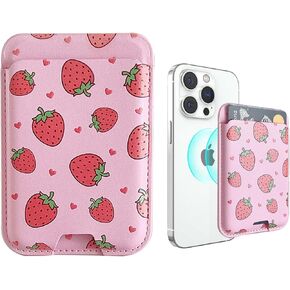 Magnetic Phone Card Holder Compatible with MagSafe Slim PU Leather Wallet Credit Card Holder for iPhone 15/14/13/12 Series (White Floral)