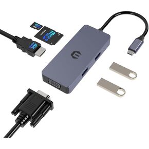 محطة إرساء USB C، شاشة TOTU USB C إلى HDMI VGA، محول USB C مع قارئ بطاقة SD/TF، ​​2 USB A، قاعدة USB C لأجهزة Dell Huawei وأجهزة أخرى من النوع C in Kuwait