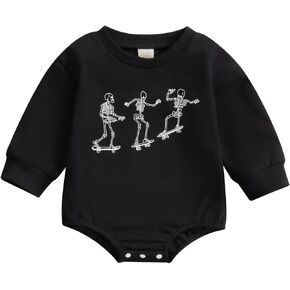 Baby Halloween Clothes Girl Boy Spooky Babe Pumpkin Romper Sweatshirt Long Sleeves Bubble Bodysuit Outfit