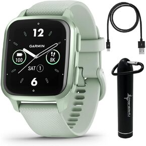 ساعة Wearable4U Garmin Venu Sq 2 GPS الذكية، مراقبة الصحة طوال اليوم، عمر بطارية طويل الأمد، شاشة AMOLED، حزمة البنك الإلكتروني Cool Mint in Kuwait