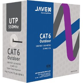JAVEX CAT6 UTP خارجي (1000 قدم)، 550 ميجا هرتز، 23AWG، كابل CCA Ethernet بالجملة، صندوق سهل السحب، 305 متر، أبيض in Kuwait