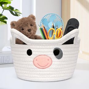Cow Woven Baskets Cotton Rope Storage Basket, Large Cow Toy Basket with Handle, Cute Animal Baby Laundry Basket, Nursery Basket Organizer, Baby Shower Gifts Pet Toy Storage 15"D x 13.7"H