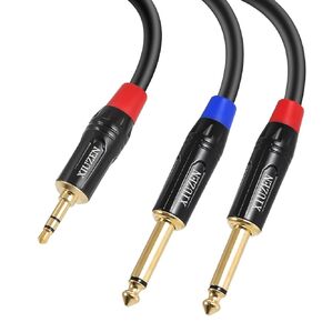 1/8 to 1/4 Y Splitter Cable, 3.5 mm TRS Stereo to Dual 1/4 inch TS Mono Breakout Cord for Computer, CD Players, Mixers, amplifiers - 3 feet