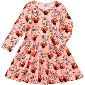 CM C&M WODRO Thanksgiving Outfits Toddler Baby Girl Dress Turkey Gobble Till You Wobble Long Sleeve Skirt Fall Winter Clothes