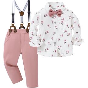 nilikastta Toddler Baby Boy Outfit For Wedding Formal Dress Shirt/Bowtie/Suspender Pants 12Months-5T