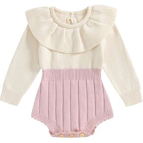 Newborn Baby Girl Knitted Romper Sweater Doll Collar Long Sleeve Knit Jumpsuit Bodysuit Infant Fall Winter Clothes