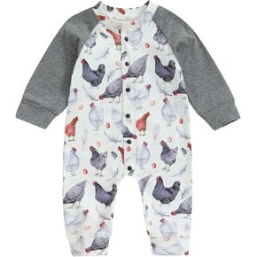 Baby Boy Girl Farm Clothes Animals Chicken Cow Print Romper Jumpsuit Newborn Coming Home Outfit Country Western Stuff