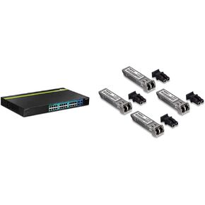 TRENDnet 28-Port Gigabit Web Smart PoE+ Switch, 24 x Gigabit Ports, 4 x Shared Gigabit Ports (RJ-45 or SFP), 185W PoE Budget, 56Gbps Switching Capacity, Lifetime Protection, Black, TPE-2840WS