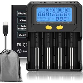 Multifunctional Charger,4Slot Fast and Intelligent Charger for 3.2V Lifepo4 3.7V/ 3.85V Lithium ion/ 1.2V Nimh Nicd 18650 21700 26650 18500 32650 32700 26700 10440 AAAA、AAA、AA、C、SC、5/7F6 Batteries