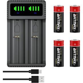 Batmax 4Pcs N Size LR1 E90 MN9100 910A UM-5 NiMH Rechargeable Battery and Charger for All-Purpose N Batterries