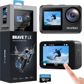 AKASO Brave 7 LE 4K30fps Action Camera with 128GB MicroSDXC U3 Memory Card Accessories Kit Bundle Ultra HD 131FT Waterproof Camera EIS 2.0 WiFi Remote Control Zoom Underwater Camera