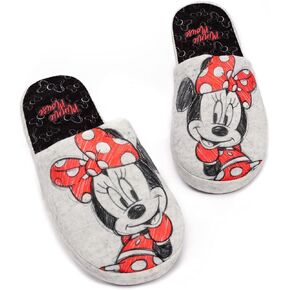 Disney Minnie Mouse Slippers Womens Slip-On Grey House Shoes