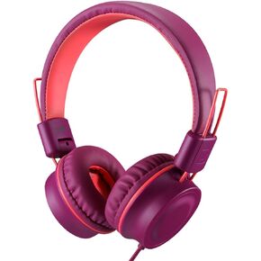 noot products Kids Headphones K33 Foldable Stereo Tangle-Free 5ft Long cord 3.5mm Jack Plug in Wired On-Ear Headset for Children/Teens/Boys/Girls/ipad/School/Kindle/Travel/Plane/Tablet (Plum)