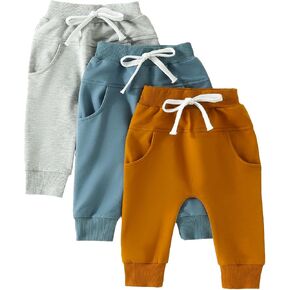 طفل بنين بنات 3 حزمة Sweatpants طفل صغير الصلبة مرونة الخصر أسفل الركض السراويل للجنسين حديثي الولادة السراويل الرضع in Kuwait