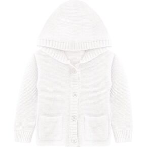Lilax Baby Girls' Hooded Cardigan, Soft Knit Ribbed Button Closure Sweater