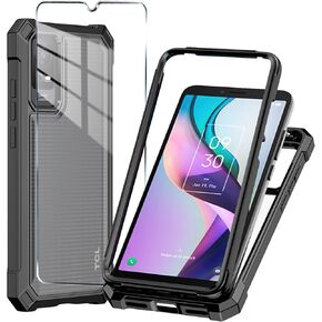 for TCL ION V Phone Case + Tempered Glass Screen Protector,Electroplated PC Front Frame Soft TPU Transparent Back Cover,Lmpact Airbags Protective Case Cover for TCL ION X (Purple)
