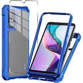 for TCL ION V Phone Case + Tempered Glass Screen Protector,Electroplated PC Front Frame Soft TPU Transparent Back Cover,Lmpact Airbags Protective Case Cover for TCL ION X (Purple)