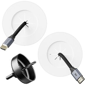VCELINK in Wall Cable Management Kit with Hole Saw Drill Attachment and Mounting Brackets, Hide TV Cords for Wall Mount, Cable Wall Plate for Network, HDMI, Coax, Speaker Cables, White, 2-Pack