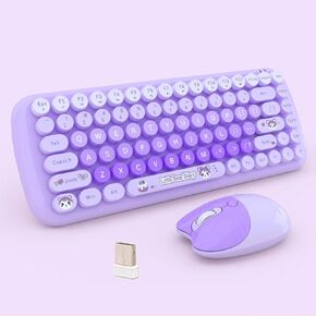Cute Candy Color Compact Wireless Keyboard and Mouse Combo, 84 Round Keys, Cat Shape Mouse, 2.4G Connectivity, Compatible with Notebook, PC (Pink)