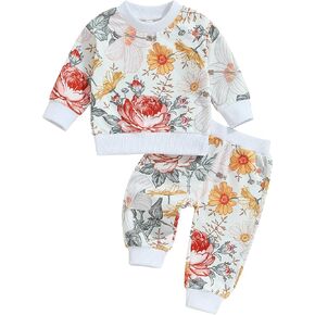 Infant Toddler Girl Clothes Set Floral Print Long Sleeve Sweatshirt Pants 2PC Baby Clothes for Girls Fall Outfits