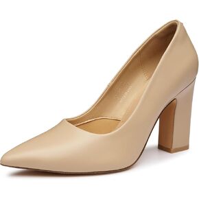 Trary Heels for Women Closed Pointed Toe Heels Pumps Shoes Women Chunky Block High Heels Comfortable Women's Pumps Slip-On Dress Office Party Wedding Shoes 3.54" Heels