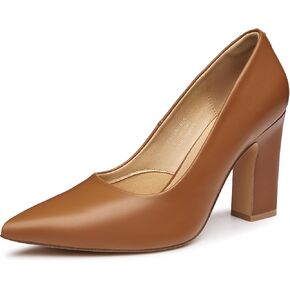 Trary Heels for Women Closed Pointed Toe Heels Pumps Shoes Women Chunky Block High Heels Comfortable Women's Pumps Slip-On Dress Office Party Wedding Shoes 3.54" Heels