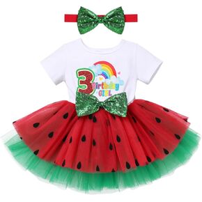 FYMNSI Toddler Baby Girls Watermelon Birthday Dress and Headband 2PCS Princess Short Sleeve Summer Casual Cake Smash Clothes