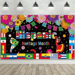 72 x 43 Inch Hispanic Heritage Month Backdrop Hispanic Heritage Month Decorations Spanish Classroom Decorations Latin American Banner for Photography Background School Home Wall Supplies
