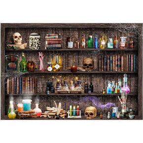 Funnytree 82" x 59" Mad Scientist Laboratory Backdrop for Kids Boy Halloween Spooktakular Creepy Skull Poison Apothecary Witch Kitchen Birthday Baby Shower Party Supplies Decorations Banner Background