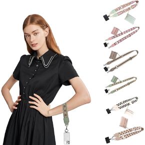 Phone Strap with Zippered Pouch, Clip and Go Crossbody Phone Strap with Zipper Wallet Pouch, Hands-Free Phone Strap with Wallet and Zippered Pouch (Black and White)