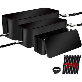 Powerking Cable Management Box, Cable Organizer for Hide and Conceal Power Strips and Electrical Cords,Cord Organizer Made from Safe ABS Material (Large+Middle+Small, White)