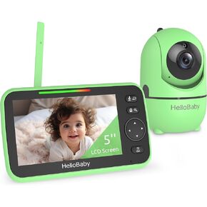 HelloBaby Upgrade Monitor, 5''Sreen with 30-Hour Battery, Pan-Tilt-Zoom Video Baby Monitor with Camera and Audio, Night Vision, VOX, 2-Way Talk, 8 Lullabies, 1000ft Range No WiFi, Ideal Gifts - Pink