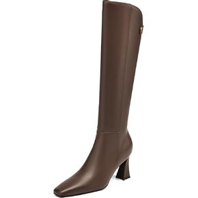 Women's Knee High Boots Fashion Long Boots Dressy Square Toe Tall Boots with Side Zipper 3 Inch Flare Heel