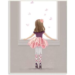 Stupell Industries Little Ballerina Dancer Girl Butterfly Pink Purple, Designed by Ziwei Li Wall Art, 24x30, Canvas