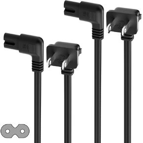 Angled 2-Slot Non-Polarized Angle Power Cord 15 FT, 90 Degree L-Shaped TV Power Cord, IEC320 C7 to NEMA 1-15P, 2 Prong Replacement Cable, Figure 8, Black