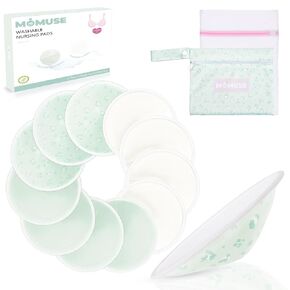 Organic Reusable Nursing Pads 12 Pack,Soft 4 Layers Fabric & Super Absorbent Breathable Breast Pad,Portable Washable Nursing Pads for Breastfeeding Essentials,Waterproof Bag + Wash Bag