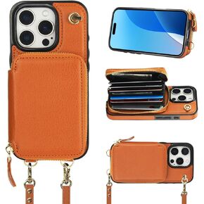 Bocasal Crossbody Wallet Case for iPhone 16 Pro, RFID Blocking Leather Purse Case with Card Holder, Protective Handbag Flip Cover with Zipper Wrist Strap Lanyard for Women 5G 6.3 Inch (Black)