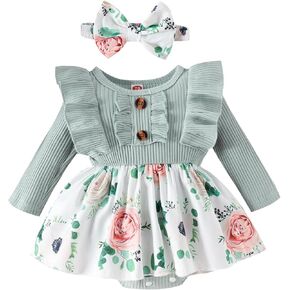 Baby Girl Clothes Newborn Infant Outfits Ruffle Romper One-piece Bodysuit Clothing with Bow Headband Sets for Girls