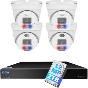 GW Security 8 Channel NVR UltraHD 12MP (4096x3072) Face/Human/Cars/License Plate Detection PoE Security Camera System with 4 x 6K 12MP Full Color Night Vision Waterproof 2-Way Audio Dome Cameras