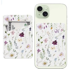 Phone Card Holder, Cute Leather Phone Wallet Stick On, Dual Pocket Credit Card Sticky Wallet, Compatible with Most of Cell Phone, Cute Colorful Flower in Kuwait