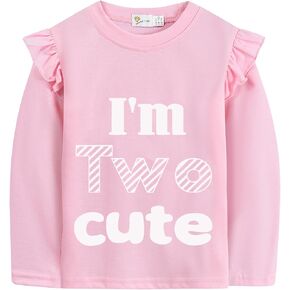 2nd Birthday Shirts for Toddler Girls Second Birthday Ruffle Long Sleeve Two Wild Cute Sweet Tee Tops
