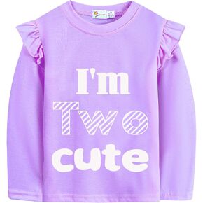 2nd Birthday Shirts for Toddler Girls Second Birthday Ruffle Long Sleeve Two Wild Cute Sweet Tee Tops