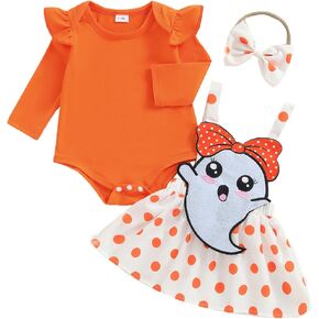 Halloween Baby Girl Outfits Long Sleeve Romper Ghost/Pumpkin Suspender Skirt Sets Newborn Fall Winter Clothes