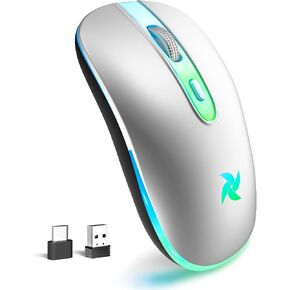 HZD LED Wireless Mouse, Slim Silent Rechargeable Mouse, 2.4G Portable USB Optical Mouse with Type C Adapter, 3 Adjustable DPI Levels 1600/1200/800 Computer Mouse for Laptop,PC,MacBook(Purple) in Saudi Arabia