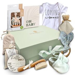 The Wrapped Company - New Mom to Be Gift Basket, Baby Shower, Pregnancy - 10 Pcs Premium-Quality, All-Natural - Deluxe Present for Newborn Baby - Mother to Be Gift Box